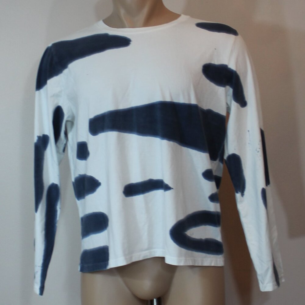 Patrick Assaraf Long Sleeve Blue  Tie Dye Tee crew neck  men size Large